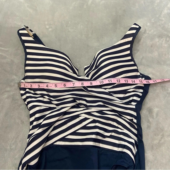 Navy and White Striped Women's Swimsuit - Picture 9 of 12